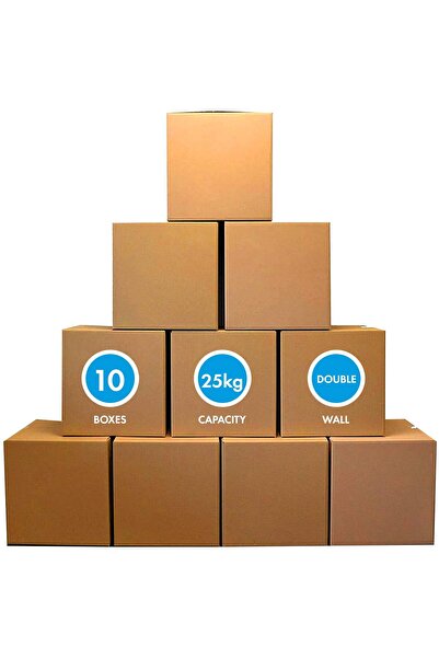 MARKQ [عبوة من 10] صناديق مموجة متوسطة الحجم ذات جدار مزدوج، سعة 25 كجم، 45 × 45 × 45 سم، 5 طبقات، كرتون بني