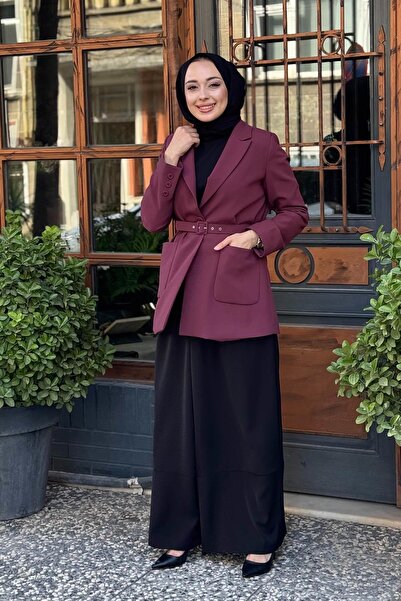 Kayra Buckle Detailed Blazer Jacket Burgundy