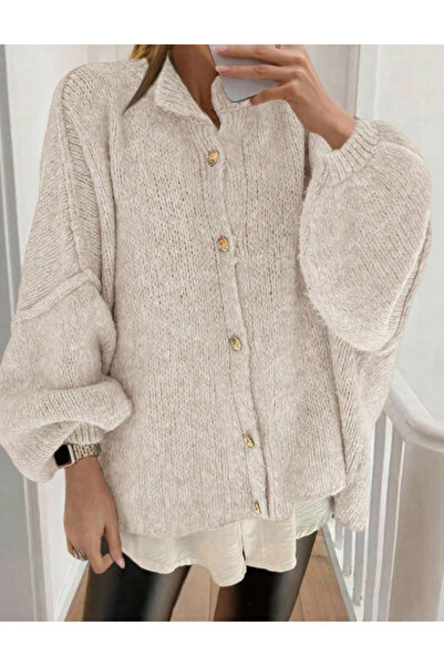 Sheya Curve+ button-up sweater, white