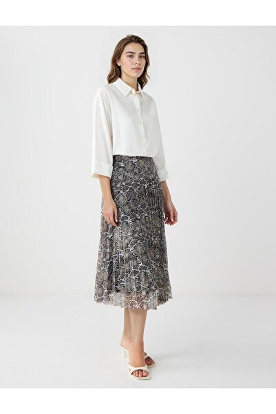 Jimmy Key Siyah Yüksek Bel Piliseli Rahat Kesim Midi Etek