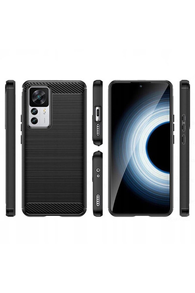 Optim Solution Husa de silicon TPU pentru Xiaomi 12T / 12T Pro, Fiber Carbon, Durabil, TPU Flexibil, Negru