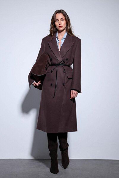 Antioch Brown Belted Double-Breasted Women's Coat
