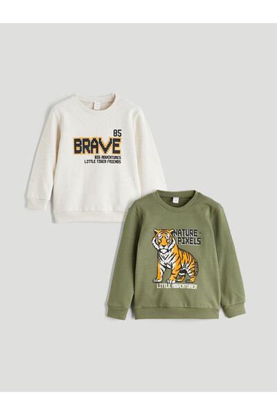 LC Waikiki Hanorac pentru băieți cu decolteu rotund, imprimat, pachet de 2 (w5)