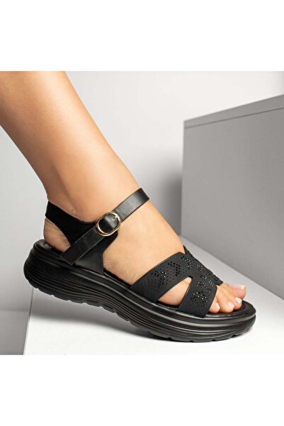 Modlet.ro Sandale negre pentru femei cu talpă groasă și baretă MOD13905