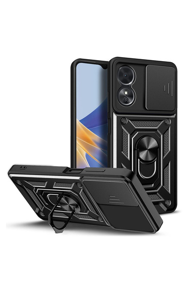Optim Solution Husa cu protectie camera pentru Oppo A17, Armor Ring, Lens Cover, Negru