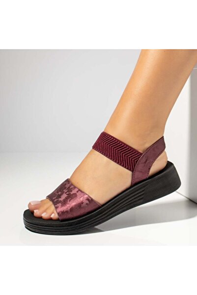 BMoD Sandale de damă vișinii cu talpă groasă și imprimeu MOD13907