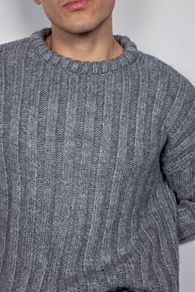 ablukaonline Men's Oversize Thick Ribbed Knit Sweater Gray