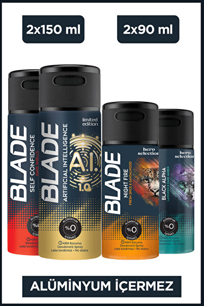 Blade Erkek Deodorant Seti- Self Confidence, A.I 1.0 2x150 Ml- Night Fire, Black Alpha 2x90 Ml