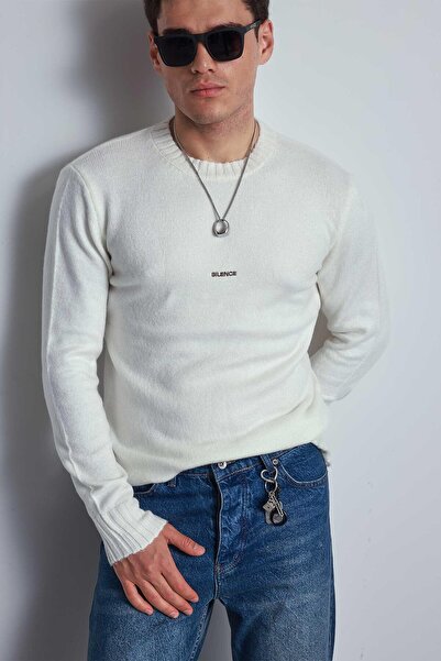 ablukaonline Чоловічий светр з круглим вирізом Regular Fit, екрю