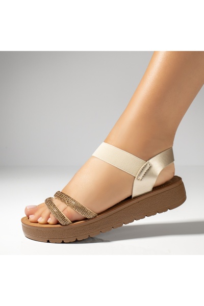 Modlet.ro Women's gold chunky-sole sandals with metallic details MOD13899