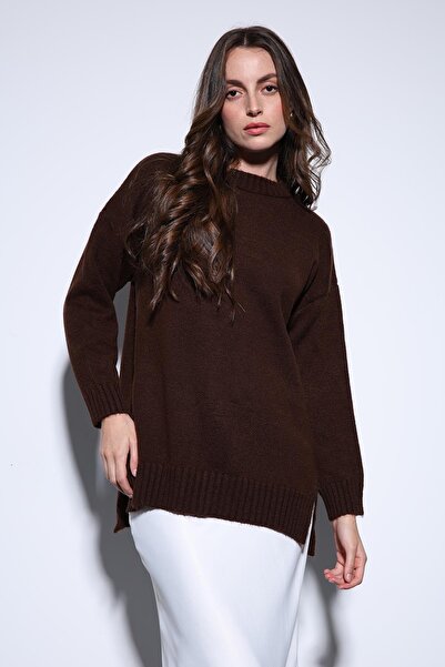 Antioch Brown Slit Detailed Women's Sweater