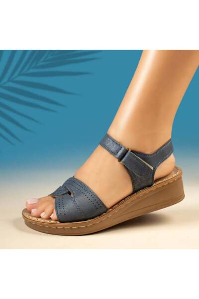 BMoD Sandale albastre pentru femei cu platformă și închidere cu velcro MOD13902