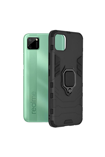 Optim Solution Husa Armor Ring pentru Realme C11 (2020), Army Shield, Inel Magnetic, Rugged, Negru Titan