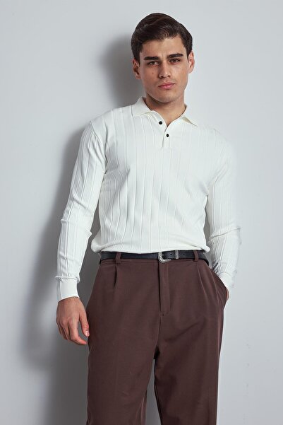 ablukaonline Чоловічий Slim Fit Premium Тканина Поло з коміром на ґудзиках Светло-бежевий