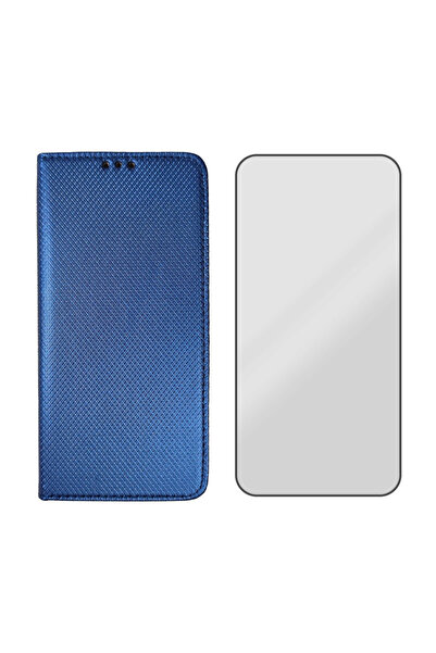 Optim Solution Set Husa Flip din Piele si Folie Sticla 5D pentru Google Pixel 8 Pro, Texture Design, Albastru