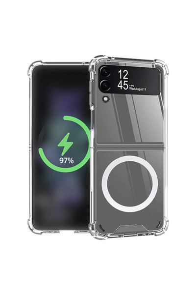 Optim Solution Husa MagSafe pentru Samsung Galaxy Z Flip 3, Silicon TPU, Slim Fit, Fast Wireless Charging, Clear