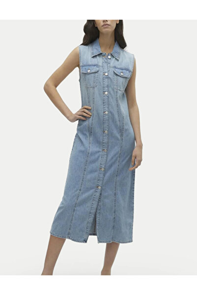Vero Moda rochie din denim, albastră