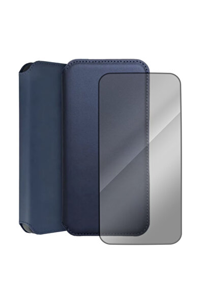 Optim Solution Set Husa Flip si Folie Sticla 5D pentru Xiaomi Redmi 9Cd, Design elegant, Albastru