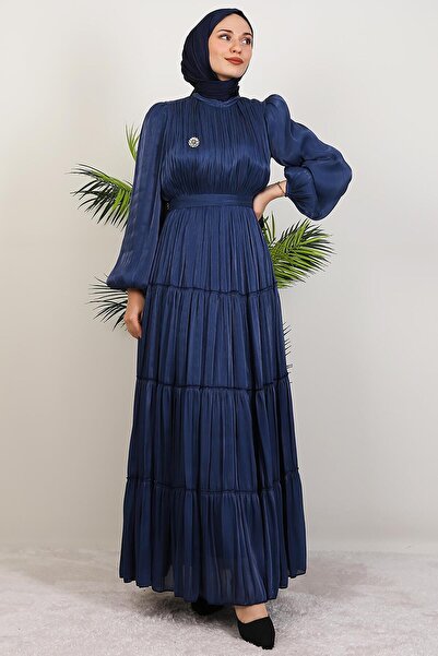 GİYZAMİLA Aydeniz Broş Abiye Lacivert