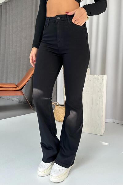 Mine Tan Butik Flare ελαστικό ύφασμα Ψηλόμεση καμπάνα Τζιν - Μαύρο