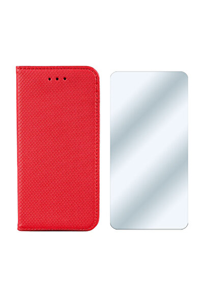 Optim Solution Set Folie Sticla si Husa Flip pentru Huawei Nova 10 SE, Piele PU, Inchidere Magnetica, Rosu