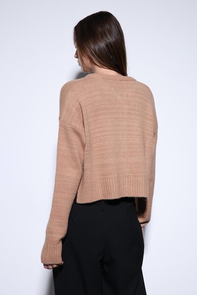 Antioch Beige Slit Knitwear Women's Sweater