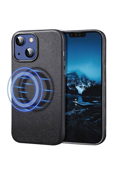 Optim Solution Δερμάτινη θήκη για Apple iPhone 13, Magsafe, Μικροΐνες, Μαύρη
