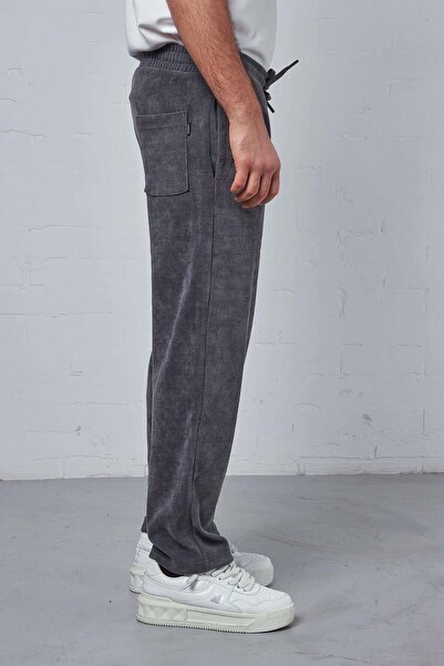 ablukaonline Men's Slim Fit Corduroy Elastic Waist Trousers Smoked