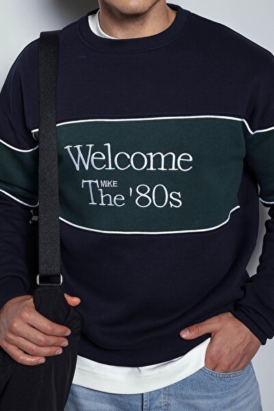 ablukaonline Чоловічий оверсайз-светр з вишивкою та блоковими деталями, синій