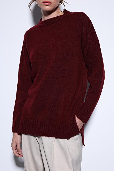 Antioch Burgundy Slit Detailed Women's Sweater