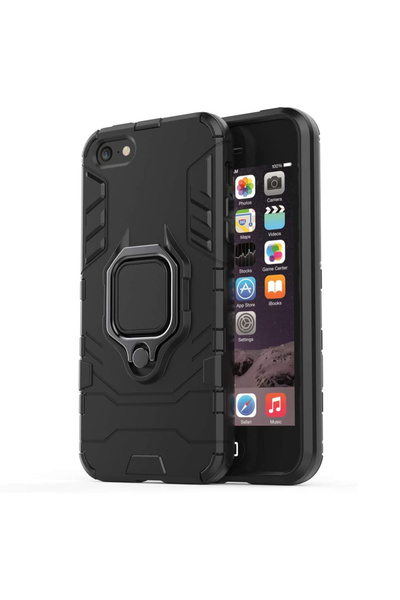 Optim Solution Husa Armor Ring pentru Apple iPhone 6 / 6s, Army Shield, Inel Magnetic, Rugged, Negru Titan