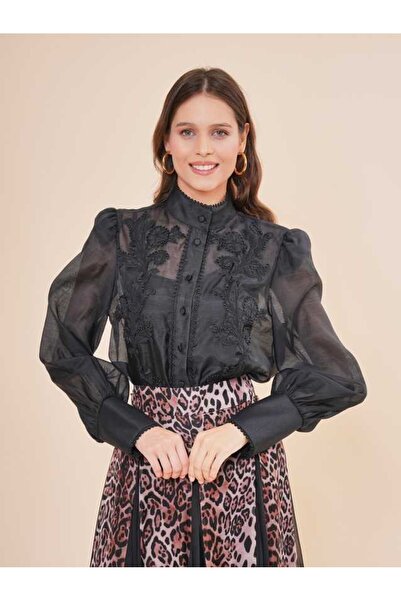 SERPİL Dantel İşlemeli Düğmeli Gömlek 40967