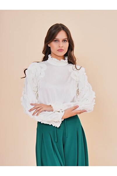 SERPİL Fırfır Detaylı Saten Gömlek 50262