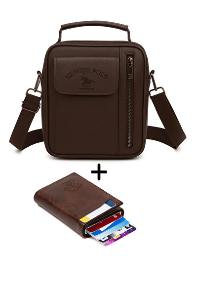 Newish Men's Black Leather Covered Shoulder and Hand Bag and Wallet Card Holder