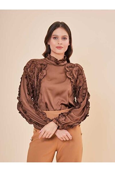 SERPİL Fırfır Detaylı Saten Gömlek 50262