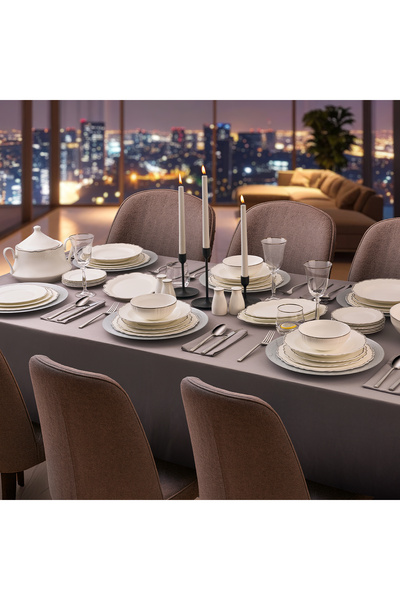 EVALIZA Moon Platin 85 Parça 12 Kişilik Yemek Takımı