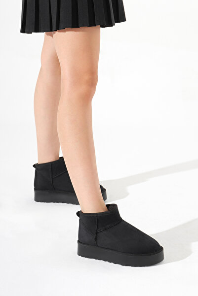 Tonny Black Kadın Siyah Kalın Poli Taban İçi Kürklü Süet Görünümlü Bot