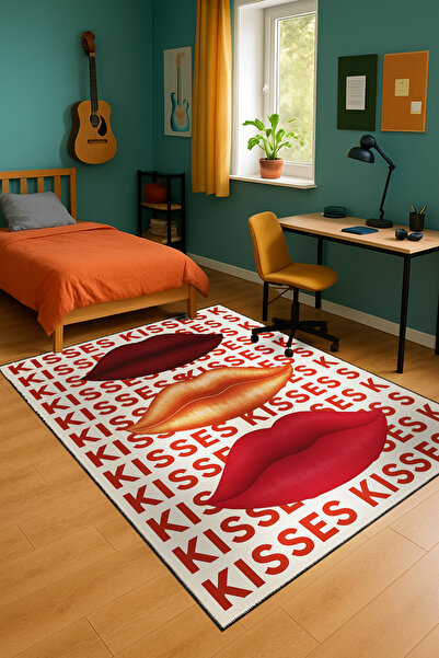 Rugs Modern Halı MOSSO Kısses Υφαντό Διακοσμητικό Χαλί με Σχέδιο Χειλιών και ...