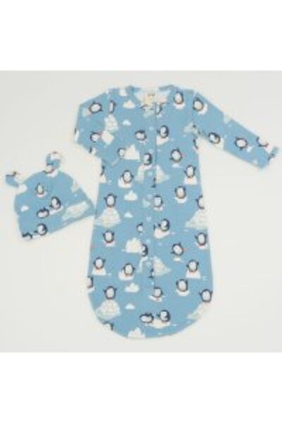 liloo Sac de dormit si caciulita cu urechi bumbac - aqua imprimeu model pinguini