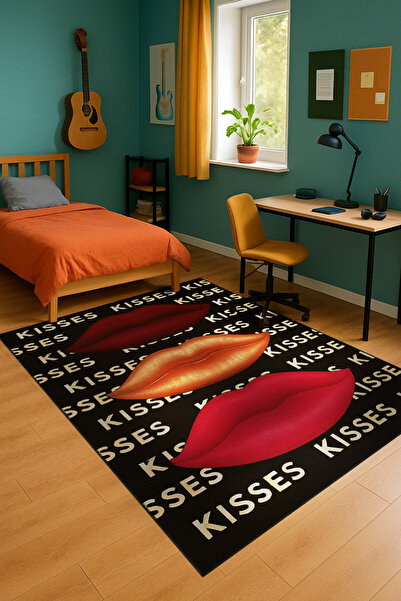 Rugs Modern Halı سجادة موسو مزخرفة بنمط الشفاه المكتوب عليها، سجادة زخرفية عت...