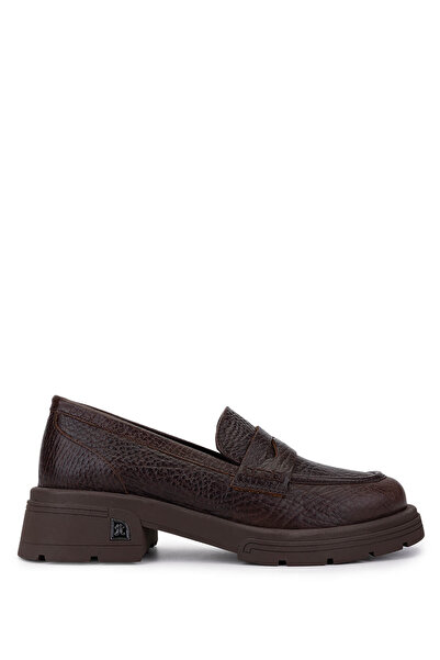 Tamer Tanca Women's Genuine Leather Brown Loafer Shoes