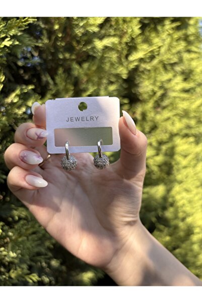 Tasarım Gümüş Halka Uç kısmı Top Taşlı Minimal Zarif Küpe