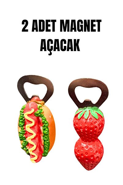 Home Mıknatıslı Şişe Kapağı Açacağı 2 Adet Çilek,Sosisli Magnet