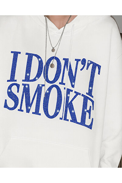 Gofeel Hanorac unisex oversize I Dont Smoke cu imprimeu cu strasuri strălucit...