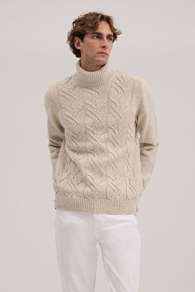 Jakamen Beige Slim Fit Full Turtleneck Knit Sweater