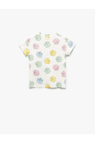 Koton Cotton Seashell Pattern Crew Neck Short Sleeve T-Shirt