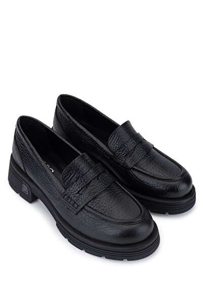 Tamer Tanca Women's Genuine Leather Black Jumbo Loafer Shoes