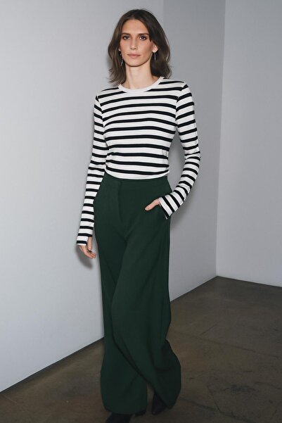 HAKKE Parmak Geçmeli Çizgili Ribana BLUZ