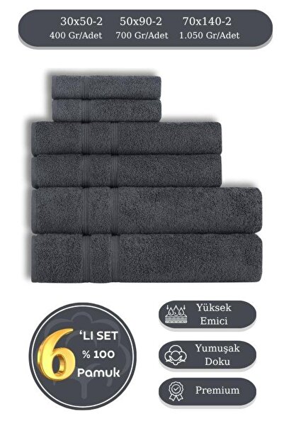 Karna Home 6 lı Pamuk Havlu Seti El Yüz - Saç - Banyo Havlu Seti Gama 30x50*2...