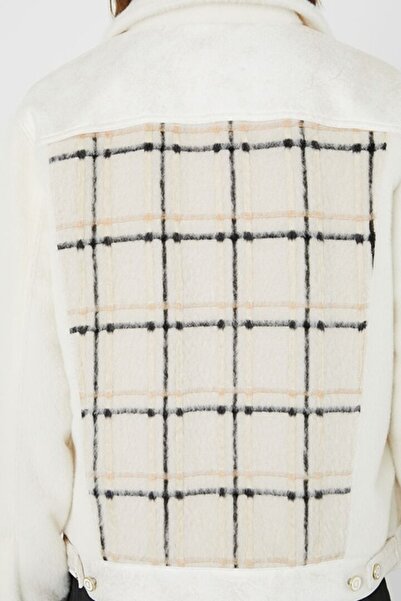 Desigual Helga Check Wool Blend Jacket, White/Beige, L